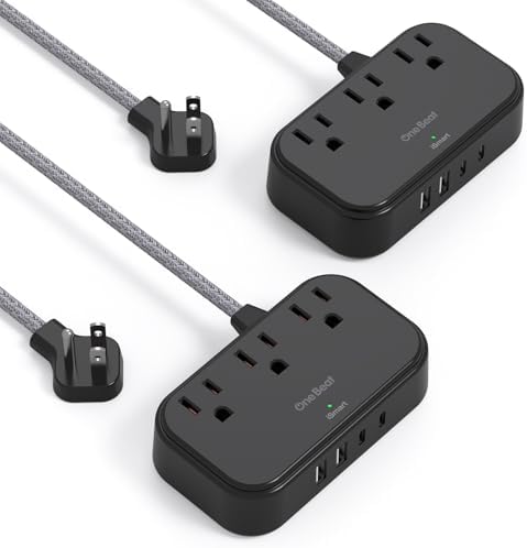 Optimize Your Travel Experience with One Beat Power Strip: 5 Ft Flat Extension Cord Featuring 3 AC Outlets & 4 USB Ports (2 USB-C) – Ideal for Cruise Ships, Dorm Rooms, and On-the-Go Charging – Compact, Non-Surge Protector Design for Enhanced Compatibility & Rapid Device Charging