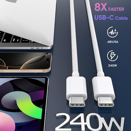 USB C to USB C,240W USB-C Woven Charge Cable,6.6ft 2Pack USB C Cable Fast Charging Cord for Apple MacBook Pro/MacBook Air,iPad Pro/Air,iPad mini,iPhone 16 15 Pro Max Plus Compatible 140W/100W/60W/45W – Enhanced Compatibility and Speed