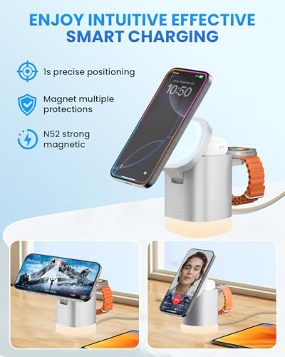 Travel-Ready Joy Geek 3-in-1 Wireless Charging Station – Fast Mag-Safe Charger for i Phone 16-12 Series, Apple Watch Series 10-2, and Air Pods Pro – Ultimate Compatibility and Speed for On-the-Go Lifestyle