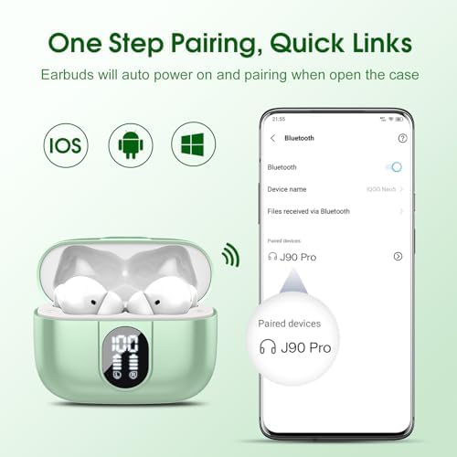 Premium Wireless Earbuds with Bluetooth 5.3 – Hi-Fi Stereo Sound, 40-Hour Playtime, IP7 Waterproof Sports Earphones with LED Battery Display – Perfect for Android & i OS Users – Ultimate Comfort & Durability for Active Lifestyles