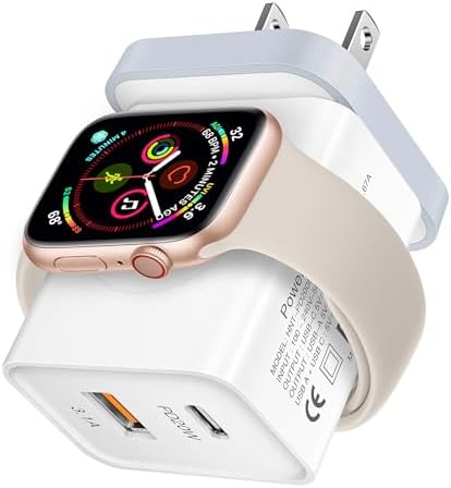 i Seeker Kit: 20 W Fast Charging Block for Apple Watch & Devices – Portable Dual Port USB C Wall Adapter for i Phone, Samsung, Android Tablets – Ultimate Charging Solution for Travel & Efficiency