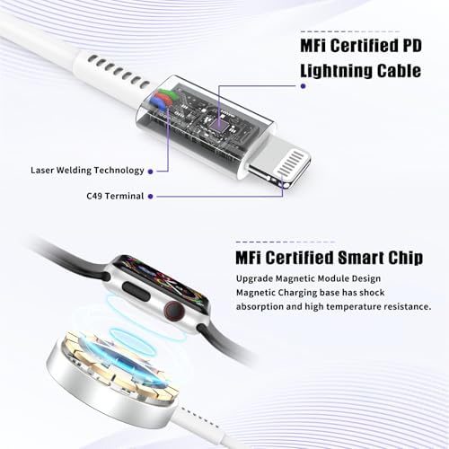 Revolutionary 2-in-1 Magnetic USB-C Charger for Apple Watch & i Phone – 3 ft Fast Charging Cable for Series Ultra/9/8/7/6/SE/SE2/5 & i Phone 14/13/12/11 Pro/Pro Max – Ultimate Convenience, Enhanced Compatibility, and Robust Durability for Modern Tech Users