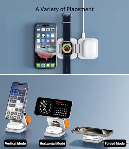 Magnetic 3-in-1 Wireless Charging Station for i Phone 15/14/13/12 Pro Max, Apple Watch 9/8/7/6/5/4/3/2 SE, and Air Pods Pro 3/2 – Fast, Portable, and Stylish Charger for All Your Apple Devices (Black) – Ultimate Charging Convenience with Enhanced Compatibility and Foldable Design
