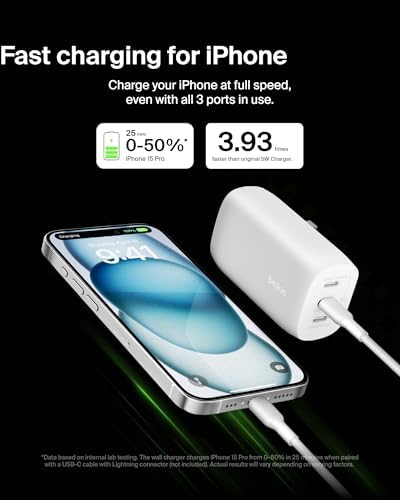 Belkin 67 W 3-Port USB-C Power Delivery Charger Block – Ultra-Fast Charging Hub for i Phone 16, Samsung Galaxy S25, Mac Book Pro & More – Portable & Versatile Charging Solution for Home, Office, and Travel – Enhanced PPS Technology for Universal Device Compatibility