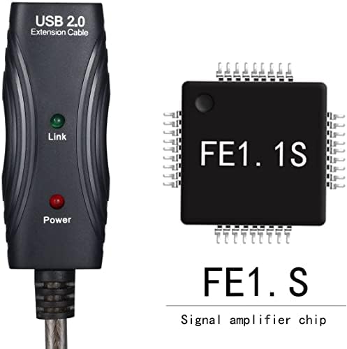 PASOW 50-Foot USB 2.0 A Male to A Female Active Extension Cable with Signal Booster and LED Indicator – Optimal High-Speed Data Transfer for Printers, Keyboards, Game Consoles, and More – Perfect for Home & Office Connectivity Solutions