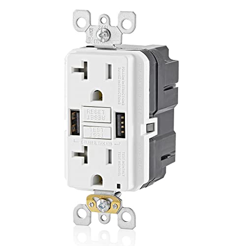 Leviton 60 W In-Wall USB Charger with Dual Type A/Type-C Ports and 20 A Tamper-Resistant Outlet – Fast Charging for Smartphones, Tablets, and Laptops – Modern Light Almond Finish, Ideal for Home and Office Efficiency – Safe, Stylish Power Solution for Tech Enthusiasts