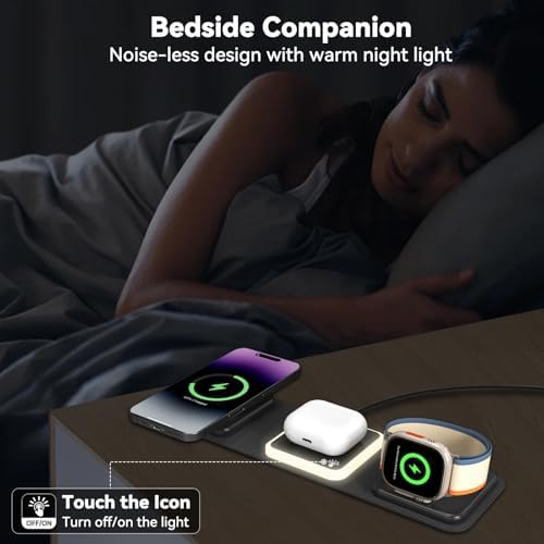 Revolutionize Your Charging Routine with the aceyoon 3-in-1 Wireless Charger: Foldable Magnetic Station for i Phone 16-4, Air Pods Pro – Compact Travel Essential with Fast Charging Technology and Universal Compatibility in Sleek Black Finish