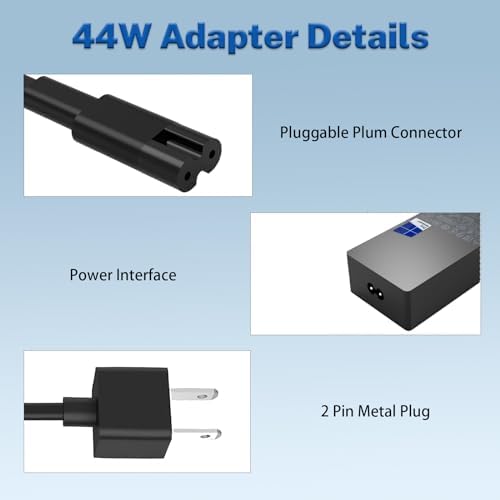 Powerful 44 W Surface Laptop Charger for Microsoft Devices – Optimized for Surface Pro 3/4/5/6, Surface Laptop 1/2/3, & Surface Go – Compact, Fast Charging with USB Port – Enhanced Safety Features & 2-Year Warranty