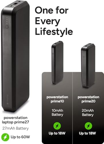 Mophie Powerstation Laptop Prime27 – 27,000 m Ah Eco-Friendly Portable Power Bank with 60 W USB-C PD Fast Charging, Multi-Device Compatibility, LED Battery Indicator, and Versatile Charging Ports – Ultimate On-the-Go Performance for Laptops, Tablets, and Smartphones
