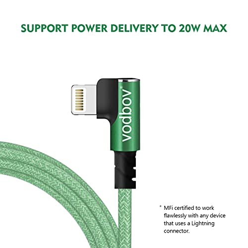 USB-C to Lightning Braided Charging Cable Duo – Fast Charging 90 Degree Right Angle Cord for i Phone – MFi Certified, Durable 10 ft & 6 ft Lengths in Sage Purple – Optimal Comfort & Style for Gaming and Daily Use