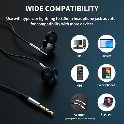 Viken Wired Earbuds with Microphone and Volume Control – Premium Heavy Bass Stereo Earphones for Noise Isolation – Universal 3.5 mm Jack Compatibility for i Pad, Laptop, MP3, and Phones – Ergonomic In-Ear Headset for Enhanced Sound Quality and Comfort