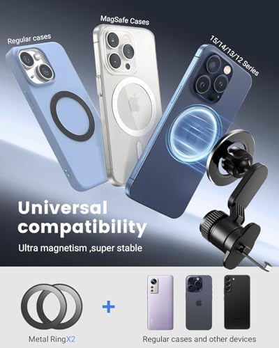 Universal Magnetic Car Phone Holder for Air Vent – 360° Rotating Mount for i Phone 16/15/14 (4.3-7.6″) | Hands-Free Navigation Solution | Non-Blocking Air Flow Design | Secure Magnetic Grip for Maximum Driving Safety | Premium Car Accessory for Effortless Use