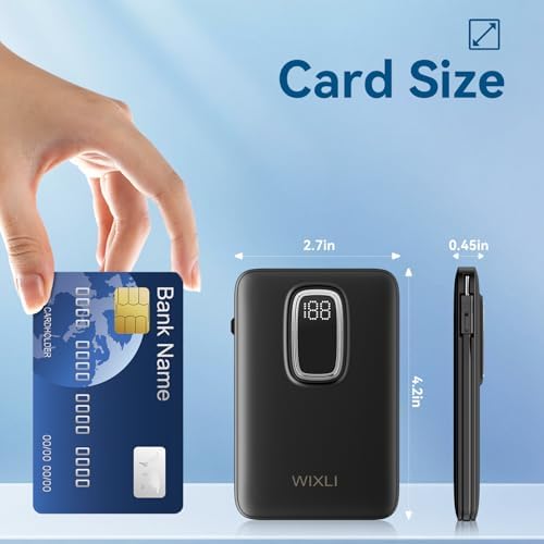 Ultra-Thin 5000 m Ah Portable Power Bank with Built-In USB-C Cable – Lightweight External Charger for i Phone 16/15, Samsung Galaxy & Google Pixel – Perfect Travel Companion with Smart LCD Display for Battery Monitoring – Safety Certified, Ideal for Daily Use & Outdoor Adventures – Reliable On-the-Go Charging Solution