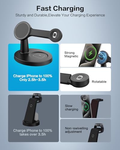Ultimate 3-in-1 Magnetic Charging Station for Apple Devices – Fast Charging Dock for i Phone 16 15 14 13 12 and Air Pods with Sleek Design and Effortless Magnetic Alignment for Enhanced Power Management and Space Efficiency
