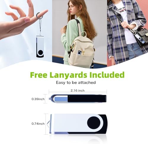 Wooolken 10-Pack 4 GB USB Flash Drives with Lanyards – Vibrant Swivel Memory Sticks for Effortless Data Storage and Backup, Ideal for Home and Office Use, USB 2.0 Compatibility for Quick File Transfers
