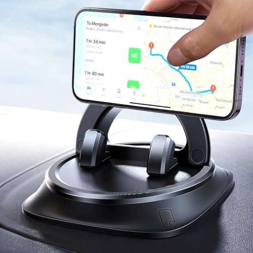 Car Phone Holder Mount, Dashboard Cell Phone Stand with Anti-Slip Base, Dual Adjustable Clips, Universal Compatibility (Ring) – Enhanced Compatibility and Speed
