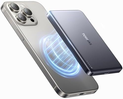 TORRAS Ultra-Slim Magnetic Wireless Power Bank – 10,000 m Ah Fast Charging Portable Charger for i Phone 16/15/14/13/12 in Glacier Gray – Lightweight Design with 22.5 W Quick Charge & USB-C Cable for Ultimate Convenience and Compatibility