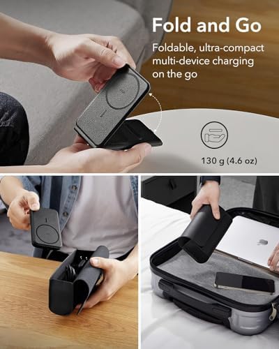 ESR Qi2 All-in-One 3-in-1 Charging Station for Apple Devices – Fast 15 W Mag Safe Charger, Certified Apple Watch & Air Pods Power Hub, Ideal Travel Companion for i Phone 16/15/14/13/12 Series, Sleek Black Design with Travel Bag Included – Maximizing Efficiency and Style