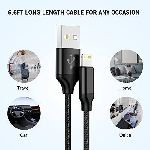 Dual-Port i Phone Fast Charger with 6.6 FT Nylon Braided Lightning Cable – Efficient Dual Device Charging Adapter for i Phone 14, 13, 12 Pro Max, 11, SE & i Pad – MFi Certified Power Solution for Rapid Charging and Enhanced Durability