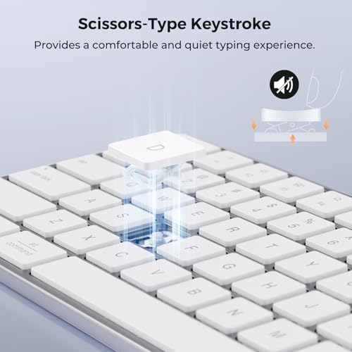 Ultra-Quiet Wireless Bluetooth Keyboard for Mac – Multi-Device Connectivity, Rechargeable Full-Size Design with Number Pad, Perfect for i Pad, i Phone, Mac, Windows & Android – Sleek White Finish for Modern Workspaces
