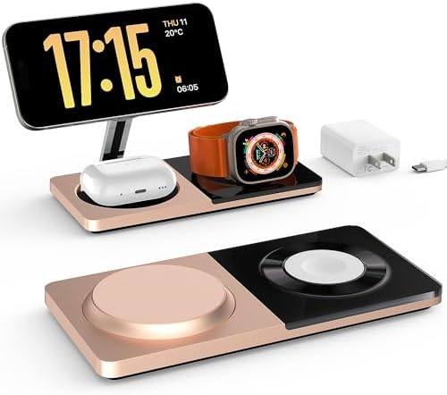 Revolutionize Your Charging Experience: 3-in-1 Fast Charging Station for Apple Devices with Mag-Safe Technology – Wireless Dock for i Phone 16/15/14/13/12 Series, Apple Watch Series 1-9/Ultra, and Air Pods Pro – Includes 30 W USB Charger in Sleek Silver Finish for Optimal Compatibility and Speed