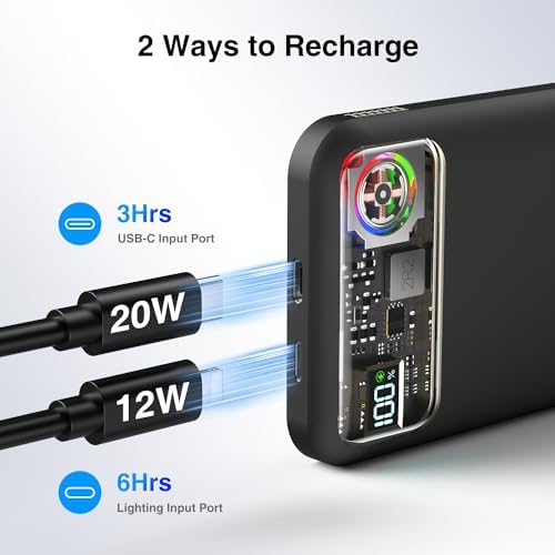Ultra-Fast Magnetic Power Bank with 11,000 m Ah Capacity and Active Cooling Technology – Transparent Portable Charger for i Phone 14/13/12 Pro & Mag Safe Compatibility – 20 W USB-C Input/Output for Rapid Charging and Enhanced Device Safety