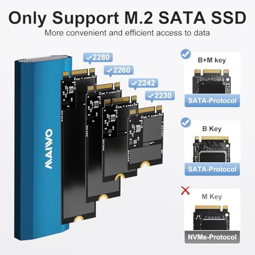 Transform Your M.2 SSD into a High-Speed External Drive with the MAIWO USB 3.2 Gen1 Type-C Aluminum Enclosure – Ultimate Compatibility for B Key & B+M Key SSDs, Effortless Plug-and-Play Setup, and Superior Heat Dissipation for Optimal Performance