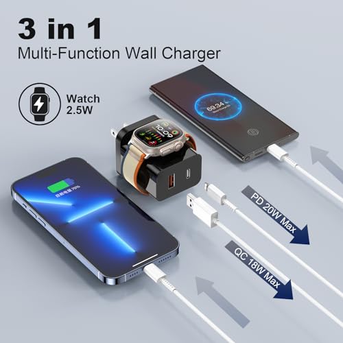 Ultimate 20 W Magnetic Wireless Charger for Apple Watch & i Phone – 3-in-1 Fast Charging Block with Dual USB-C Ports for Seamless Travel Power Solutions – Fully Compatible with All Apple Watch Models and i Phone Devices