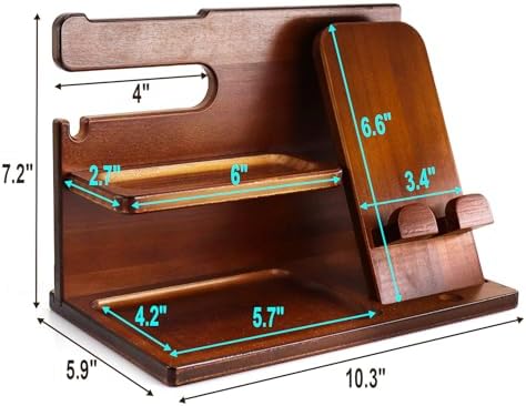 Stylish Wood Nightstand Organizer for Men – Elegant Beige Phone Docking Station & Desk Accessory with Dedicated Compartments for Keys, Wallets, Glasses – Practical Gift Idea for Birthdays & Special Occasions – Enhance Your Bedroom Aesthetics & Simplify Your Nightly Routine
