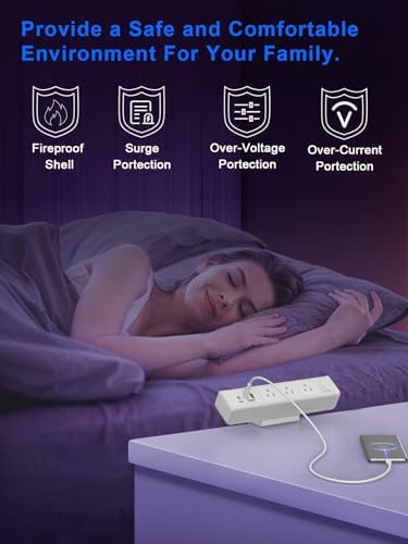 Ultimate Nightstand Charging Station with 4 Ultra-Fast USB-C Ports & 2 QC 3.0 USB-A Ports, 3 AC Outlets – Desk Edge Mount Power Strip with Advanced Surge Protection for Home Office & Bedroom (Sleek Black Finish) – Elevate Your Charging Efficiency and Style
