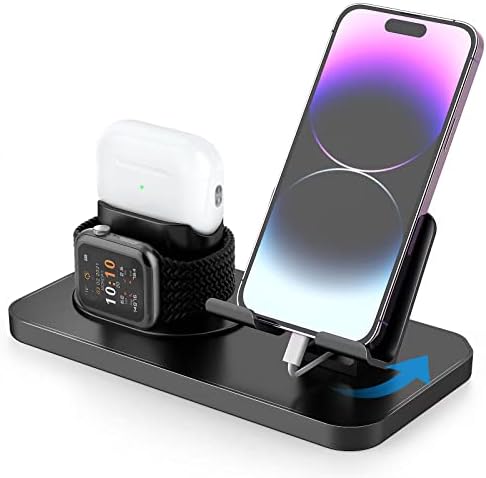 Revolutionize Your Charging Routine with the 180° Adjustable Phone Charger Stand Holder – 3-in-1 Docking Station for Apple Watch, Air Pods, i Pad, and Most Smartphones – Fast Charging & Elegant Gray Design for Enhanced Organization and Accessibility