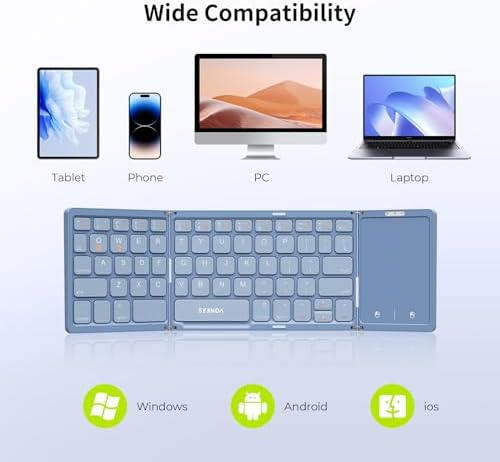 Portable Tri-Fold Bluetooth Keyboard with Touchpad – Rechargeable Multi-Device Wireless Companion for Laptops, i Pads, and Smartphones – Perfect Travel Accessory for Windows, i OS & Android Users – Enhance Your On-the-Go Productivity