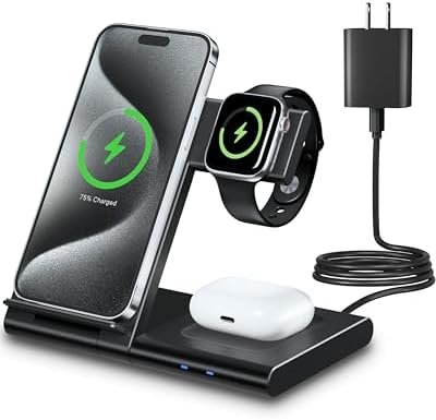 Revolutionize Your Charging Experience with the Ultimate 3-in-1 Foldable Wireless Charger for i Phone, Apple Watch & Air Pods – Fast, Portable Power Solution for i Phone 16, 15, 14, 13 Pro Max Plus, Apple Watch Series 10-2 & Air Pods Pro 4, 3, 2 – Streamline Your Tech Life Today!