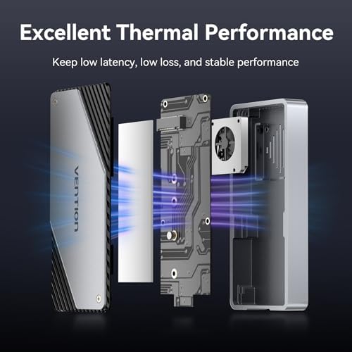 VENTION 40 Gbps High-Speed M.2 NVMe SSD Enclosure with Cooling Fan – Premium Aluminum Case for Maximum Performance and Compatibility with Thunderbolt 3/4, USB4, and UASP Support – Ideal for Gamers, Content Creators, and Professionals on the Go