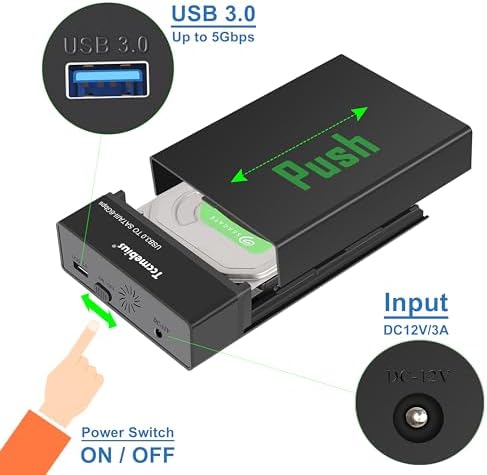 Maximize Your Data Storage with the TCC-S8 External Hard Drive Enclosure: USB 3.0 Docking Station for 2.5 & 3.5-Inch SATA HDDs and SSDs, Accommodating Up to 22 TB with 12 V/3 A Power Supply, USB A/C Cable Included, UASP Super Speed Support, Energy-Saving Automatic Sleep Feature for Enhanced Longevity and Performance
