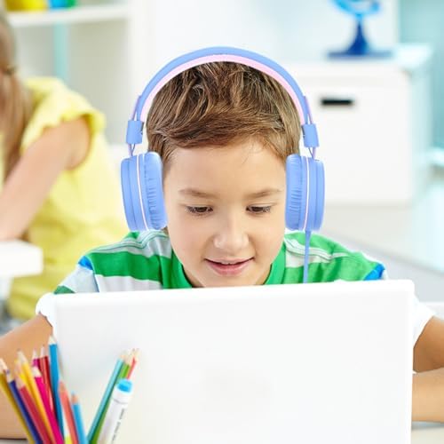 ELECDER i37 Foldable Kids Headphones – Lightweight, Adjustable On-Ear Wired Headphones in Vibrant Peach/Purple for School, Travel & Home Learning – Perfect Audio Companion for Young Learners & Teens with Comfortable Fit and Universal Device Compatibility