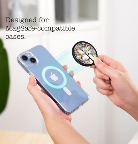 Magnetic Phone Grip & Stand Holder for i Phone 15/14/13/12 – Premium Vegan Leather with Carbon Fiber Style – Effortless Mag Safe Compatibility for Secure Use – Lightweight, Easy-Clean Accessory Enhancing Mobile Functionality and Stability