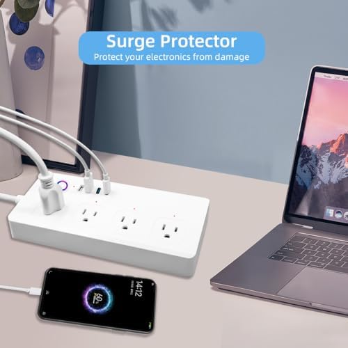 Smart Power Strip with Voice Control – Usee Link 4 AC Outlets & 4 USB Ports (2 A, 2 C) Surge Protector, 5 ft Cord, Wi-Fi Enabled for Alexa & Google Home, No Hub Required, Sleek Black Design for Modern Charging Solutions