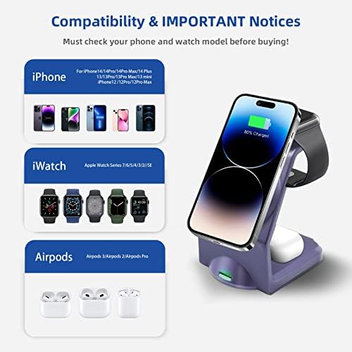 Magnetic 3-in-1 Wireless Charging Station for Apple Devices – Fast, Efficient Charger for i Phone 15/14 Pro Max, Apple Watch Ultra/8/se/7/6/5/4/3/2, and Air Pods – Compact Design with Enhanced Compatibility and Safety Features