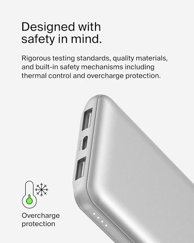 Belkin 10,000 m Ah Portable Charger – Fast Charging USB C Power Bank with Dual USB-A Ports for Multiple Devices, Includes Type-C to Type-A Cable, Compatible with i Phone 16, Samsung Galaxy S25, Nintendo Switch 2, i Pad & More – Lightweight Blue Design for Effortless Portability and Enhanced Power Delivery