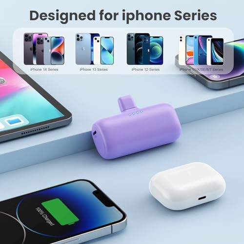 Ultra-Compact 2-Pack i Phone Power Bank – 5200 m Ah PD Fast Charging Mini Portable Charger for Travel – Cordless, Lightweight Battery Pack Compatible with i Phone 14/14 Pro/13/12/11/X/8/7/6 Plus – Essential Charging Solution for On-the-Go Lifestyles