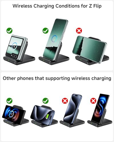 Sleek Foldable Wireless Charging Stand for Samsung Z Flip Series: Fast Power Solution for Galaxy Z Flip 6/5/4/3 & Razr+ (Black) – Portable, Case-Friendly Design for Tangle-Free Charging Experience