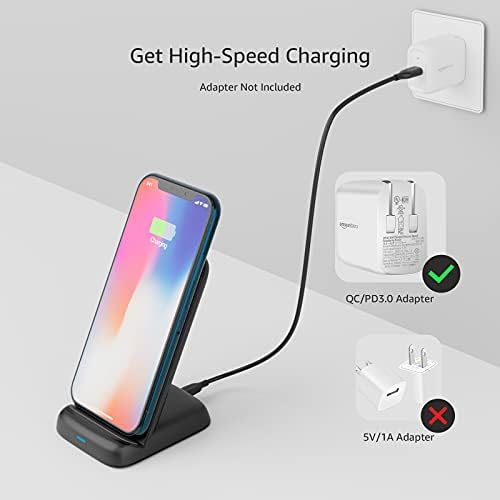 Amazon Basics 10 W Qi-Certified Fast Wireless Charging Stand – Sleek Ergonomic Dock for i Phone 16/15/14/13/12/11/X & Samsung – Ultimate Home & Office Convenience with Adjustable Viewing Angle & USB Connectivity