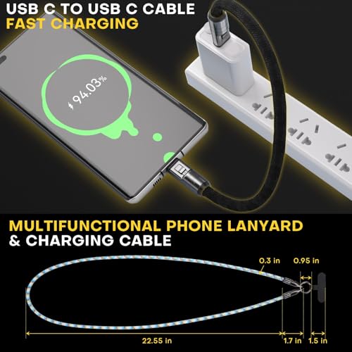 Ultimate 240 W USB C to C Cable with Wrist Strap Lanyard – 5 A Fast Charging & 480 Mbps Data Transfer for Type-C Devices – Durable Braided Design, 4 FT Length for Flexibility and Portability