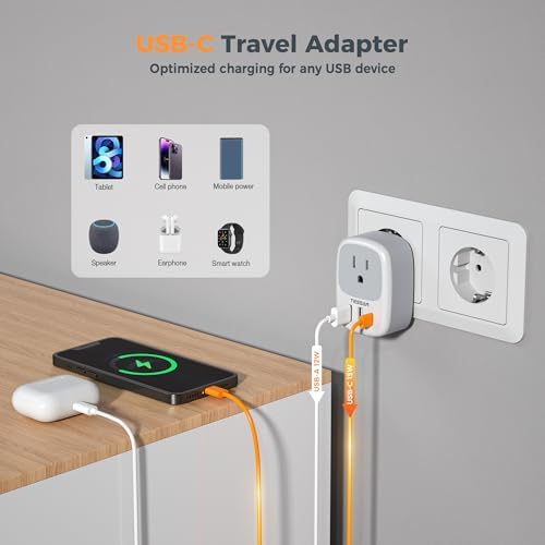 TESSAN Universal Type G UK Travel Adapter with 3 USB Ports & USB-C Charger – Effortless US to UK Plug Conversion for Global Travelers to England, Ireland, Qatar, Hong Kong, Dubai, and More – Compact Power Solution for Fast and Safe Device Charging