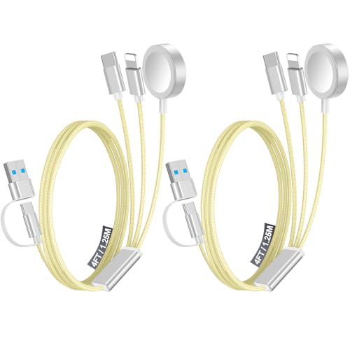 Ultimate 2-Pack Fast Charging Cable Set: Versatile USB A/Type C/Lightning Cables for Quick Charging of Apple Watch & i Phone, 4 FT Length for Seamless Travel Compatibility with i Phone 11-16, i Pad, Apple Watch Ultra & SE, Durable Multi-Device Solution for Enhanced Power Efficiency and Convenience