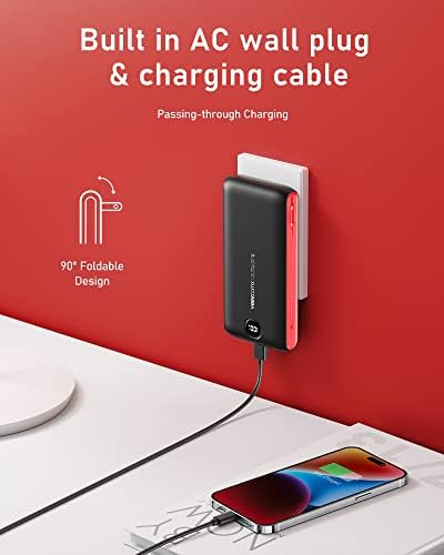 VEEKTOMX 20,000 m Ah Portable Charger with Built-in Cables and AC Wall Plug – Fast Charging Power Bank for i Phone 15/14/13 & Samsung Devices, Slim Battery Pack with LED Display for Ultimate Compatibility and On-the-Go Convenience