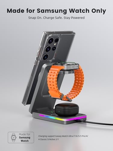 Revolutionary 3 in 1 Magnetic Wireless Charging Hub for Samsung Devices – Ultimate Foldable Mag Safe Station for Galaxy S25 Ultra/S24/S23 Ultra/S22, Galaxy Watch Ultra/8/7/6/5/4/Buds – Rapid Travel Charger with Enhanced Compatibility and Sleek Design for On-the-Go Charging Solutions
