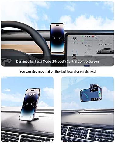 Magnetic Phone Mount for Tesla Model 3 & Y – Seamless Mag Safe Integration for i Phone 12/13/14/15 Series – Invisible Foldaway Design Enhances Interior Aesthetics – Secure, Hands-Free Navigation & Communication Accessory for Tesla Drivers – Effortless Installation, Optimized Compatibility & Unmatched Stability