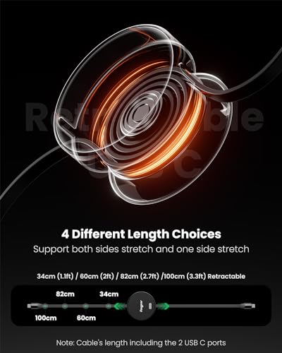 Fasgear High-Power 240 W Retractable USB C to C Charging Cable – Ultra-Fast 5 A Power Delivery for i Phone 15 Plus & Samsung Galaxy S23 – Compact and Durable Tangle-Free Design for Effortless Portability and Efficiency